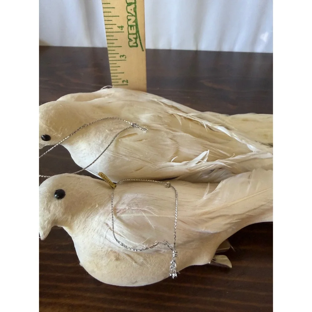 VTG White Dove Christmas Tree Ornaments Set of 3‎ Feather Tail Clip On 12 Inch
